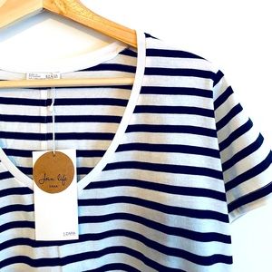 Zara navy blue stripe t shirt NEW